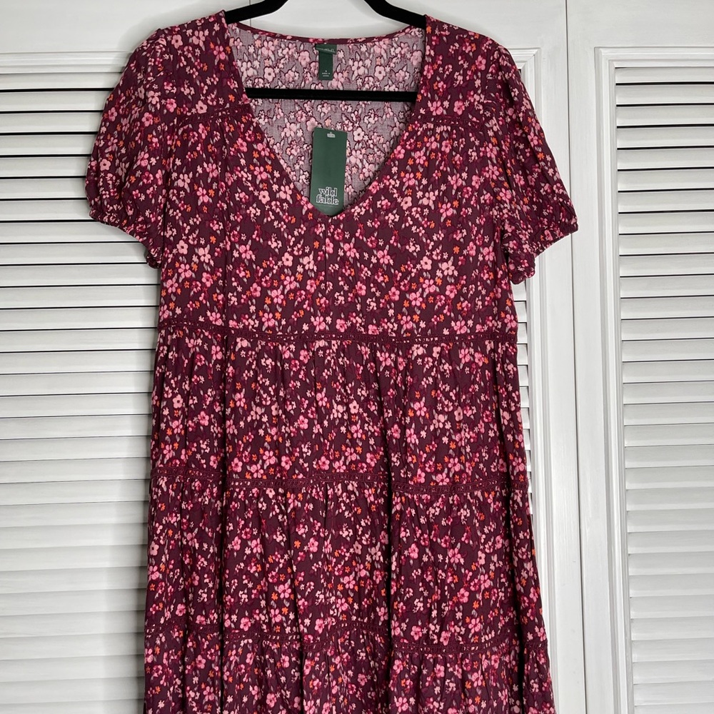 NWT, Wild Fable, Small, Red floral babydoll dress